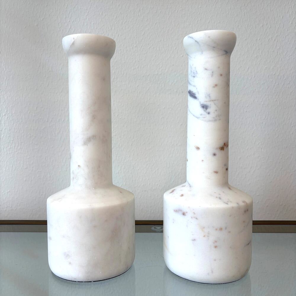 Jamie Young Solid Marble Trumpet Table Candler Holder Set of 2 White 10.25in NEW